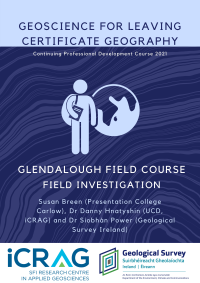 Cover image for for Glendalough Field Guide resource. The main image depicts a person carrying a rucksack and a book stood next to the outline of a globe.