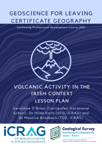 Cover image for Volcanic Activity in the Irish Context resource. The main image shows the outline of a volcano that erupting smoke.